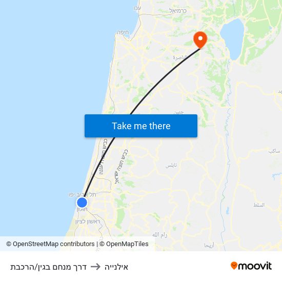 דרך מנחם בגין/הרכבת to אילנייה map