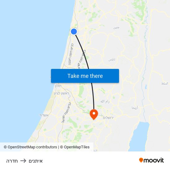 חדרה to איתנים map