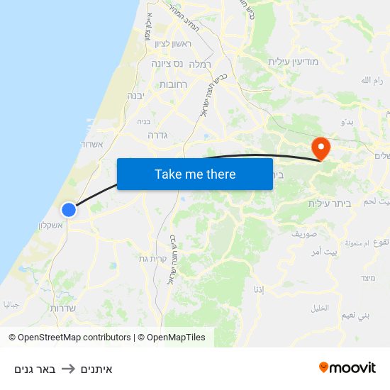 באר גנים to איתנים map