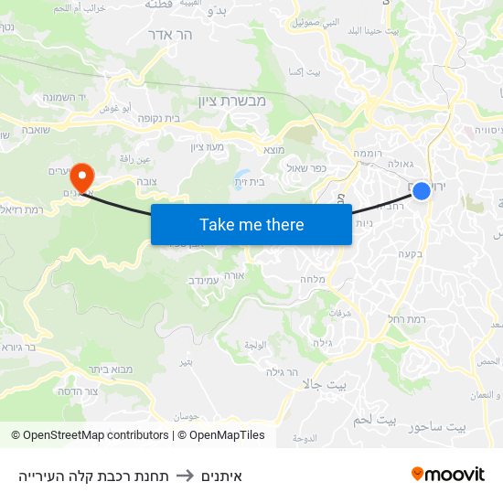 תחנת רכבת קלה העירייה to איתנים map