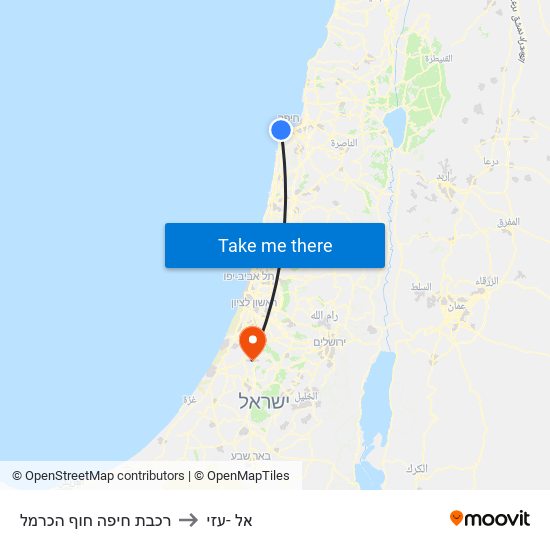 רכבת חיפה חוף הכרמל to אל -עזי map