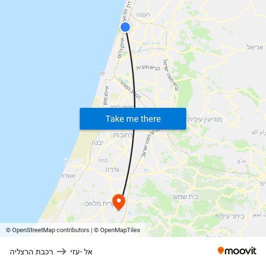 רכבת הרצליה to אל -עזי map