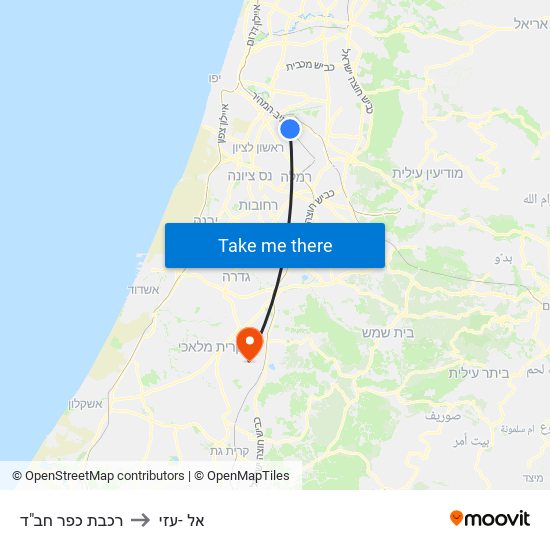 רכבת כפר חב"ד to אל -עזי map