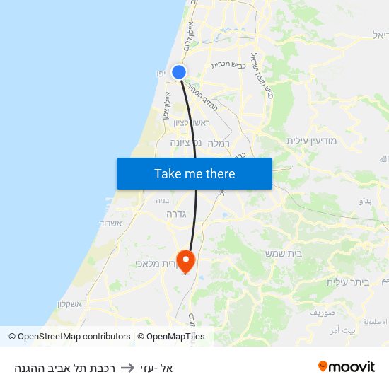 רכבת תל אביב ההגנה to אל -עזי map