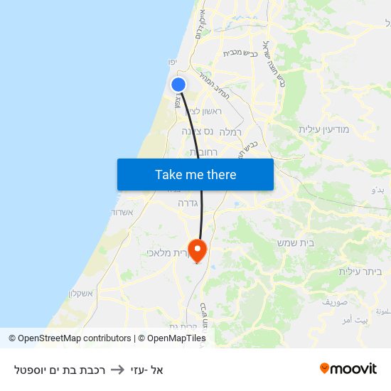 רכבת בת ים יוספטל to אל -עזי map