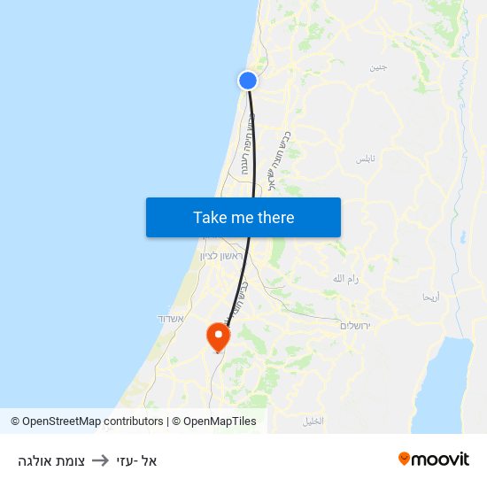 צומת אולגה to אל -עזי map