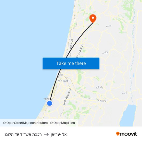 רכבת אשדוד עד הלום to אל -עריאן map