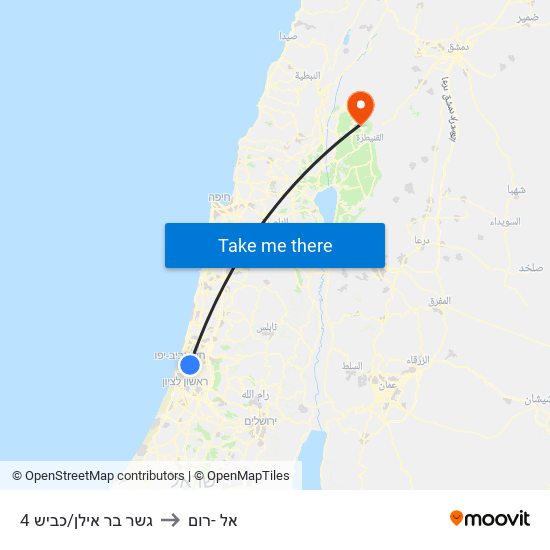 גשר בר אילן/כביש 4 to אל -רום map