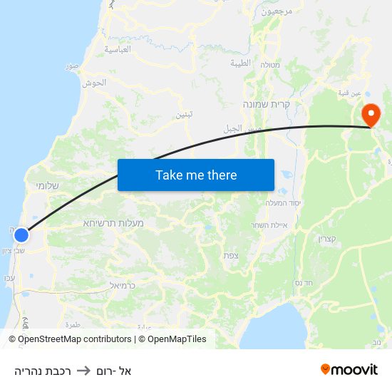 רכבת נהריה to אל -רום map