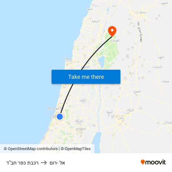 רכבת כפר חב"ד to אל -רום map
