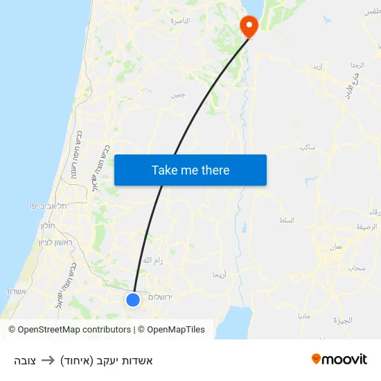 צובה to אשדות יעקב (איחוד) map