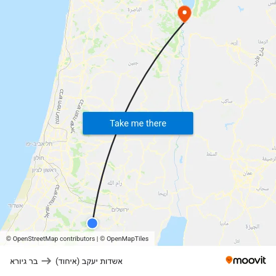 בר גיורא to אשדות יעקב (איחוד) map
