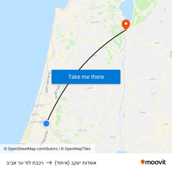 רכבת לוד-גני אביב to אשדות יעקב (איחוד) map