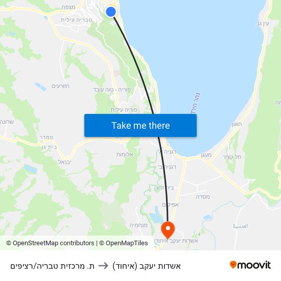 ת. מרכזית טבריה/רציפים to אשדות יעקב (איחוד) map
