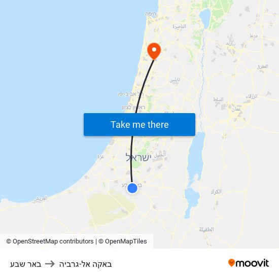 באר שבע to באקה אל-גרביה map