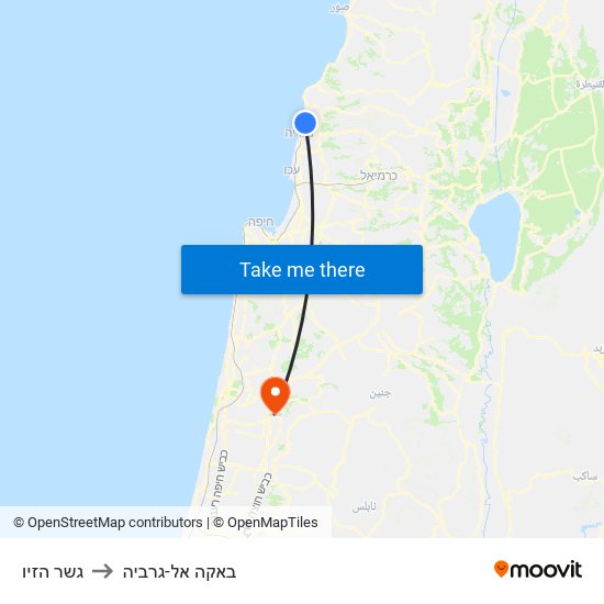 גשר הזיו to באקה אל-גרביה map