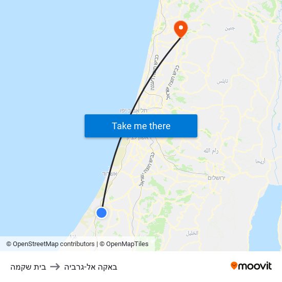 בית שקמה to באקה אל-גרביה map