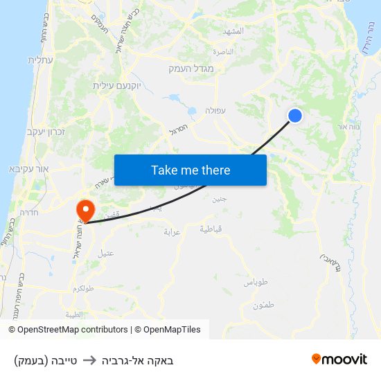 טייבה (בעמק) to באקה אל-גרביה map