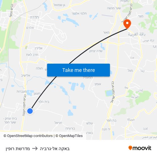 מדרשת רופין to באקה אל-גרביה map