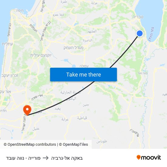 פורייה - נווה עובד to באקה אל-גרביה map