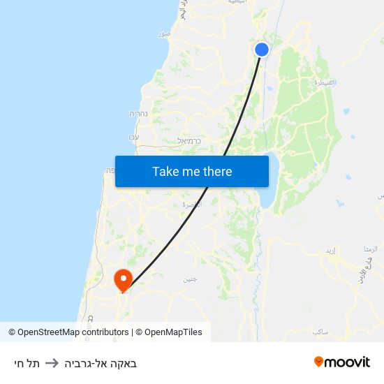 תל חי to באקה אל-גרביה map