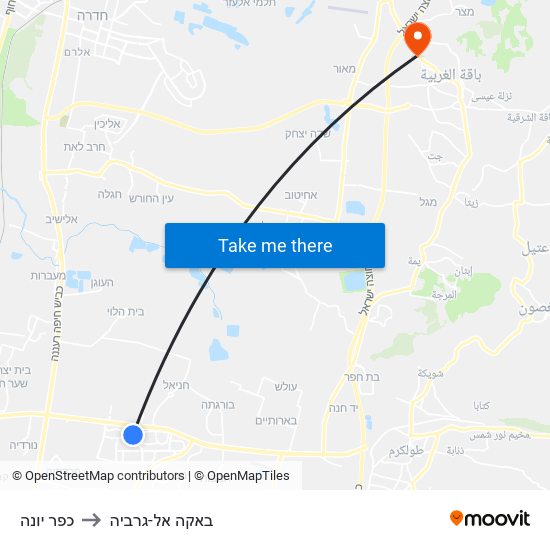 כפר יונה to באקה אל-גרביה map