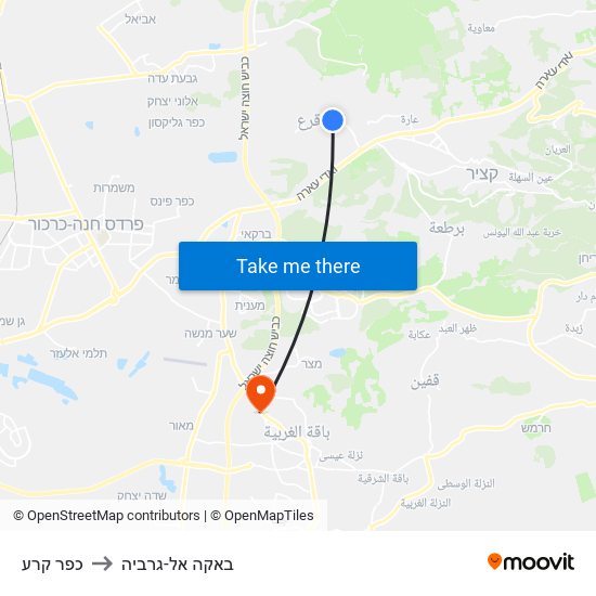 כפר קרע to באקה אל-גרביה map