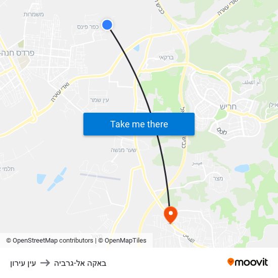 עין עירון to באקה אל-גרביה map