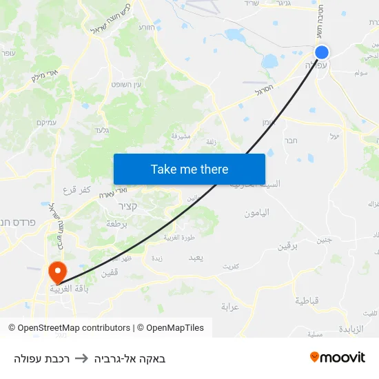 רכבת עפולה to באקה אל-גרביה map