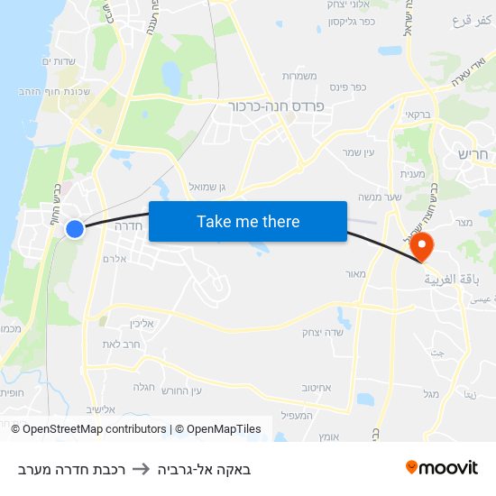 רכבת חדרה מערב to באקה אל-גרביה map