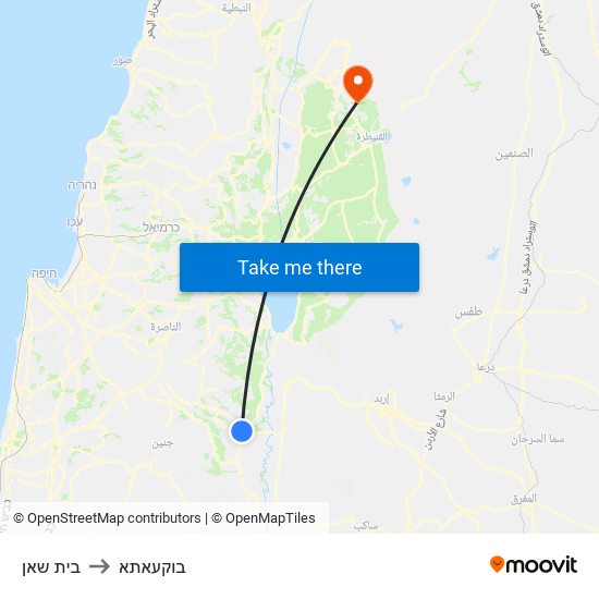 בית שאן to בוקעאתא map