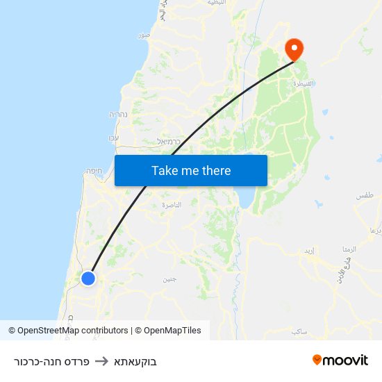 פרדס חנה-כרכור to בוקעאתא map