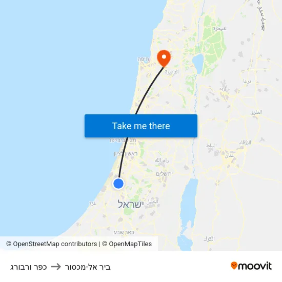 כפר ורבורג to ביר אל-מכסור map