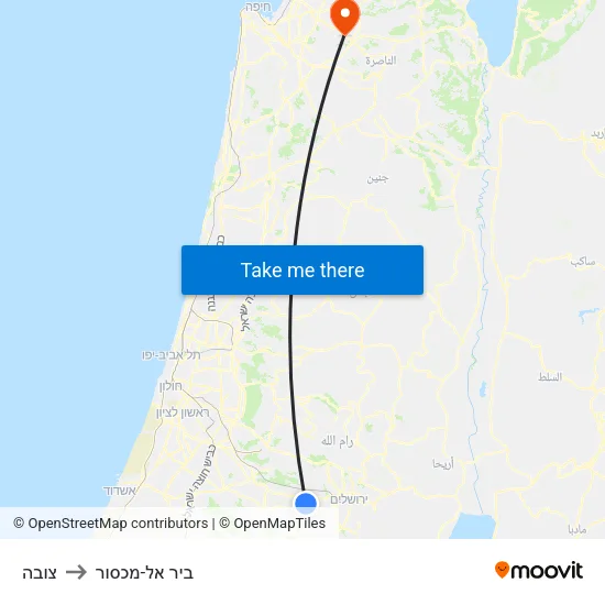 צובה to ביר אל-מכסור map