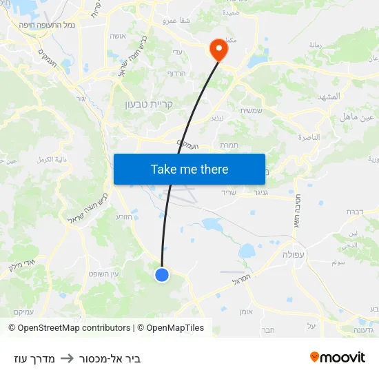 מדרך עוז to ביר אל-מכסור map