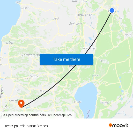 עין קנייא to ביר אל-מכסור map