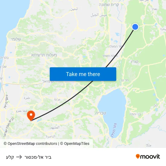 קלע to ביר אל-מכסור map