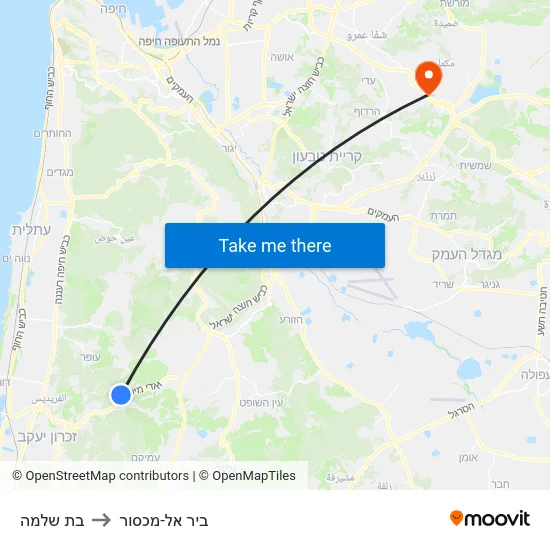 בת שלמה to ביר אל-מכסור map