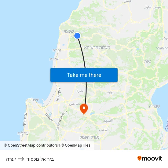 יערה to ביר אל-מכסור map
