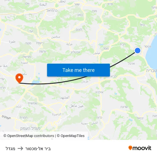 מגדל to ביר אל-מכסור map