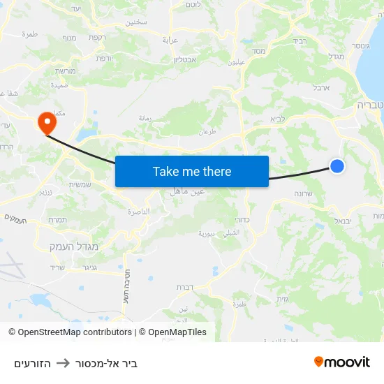 הזורעים to ביר אל-מכסור map