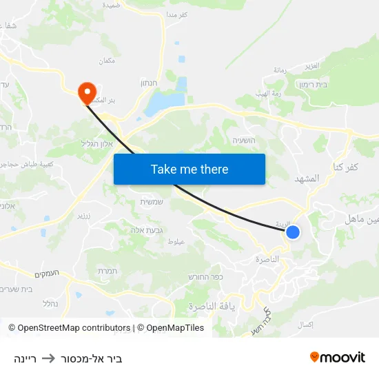 ריינה to ביר אל-מכסור map