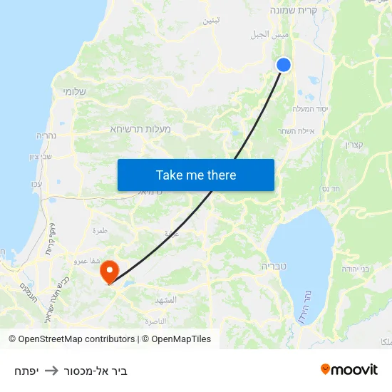 יפתח to ביר אל-מכסור map