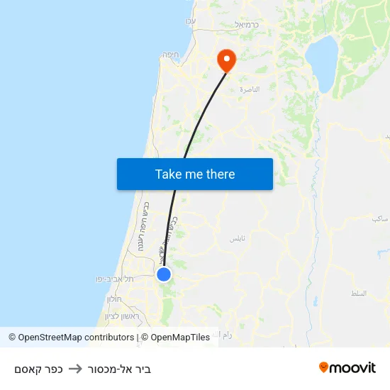 כפר קאסם to ביר אל-מכסור map