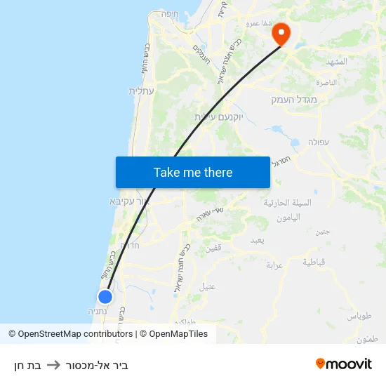 בת חן to ביר אל-מכסור map