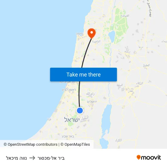 נווה מיכאל to ביר אל-מכסור map