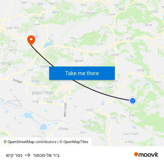כפר קיש to ביר אל-מכסור map