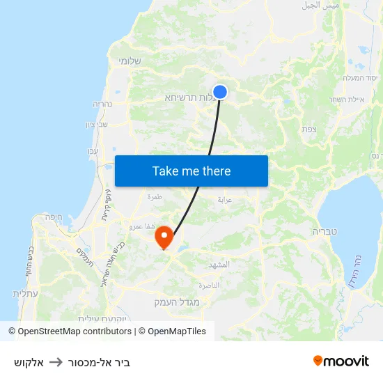 אלקוש to ביר אל-מכסור map