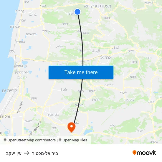 עין יעקב to ביר אל-מכסור map