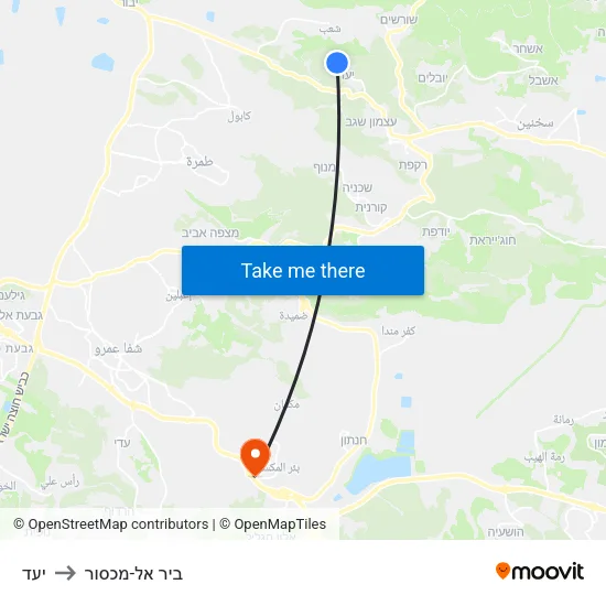 יעד to ביר אל-מכסור map